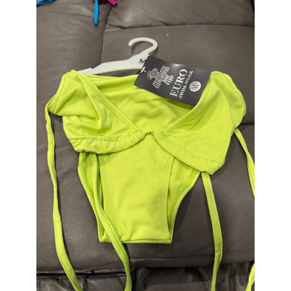 Euro Swimwear Neon Lime Green Side Tie Bikini set Womens Size Medium NWT